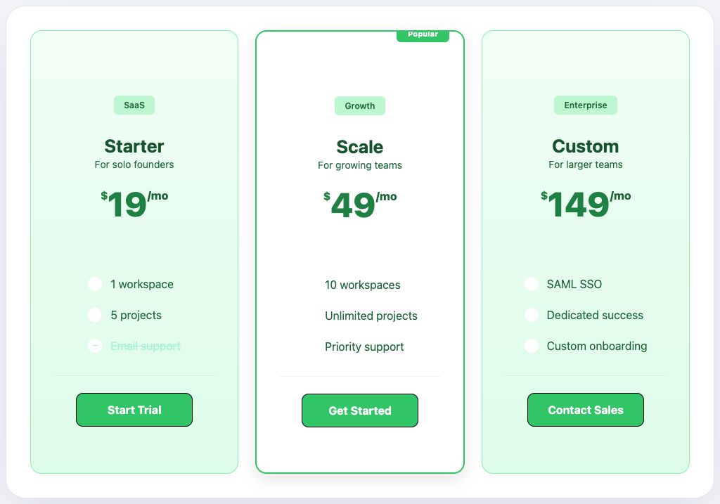 Fusion Pricing Tables Skin 41 - Forest Green